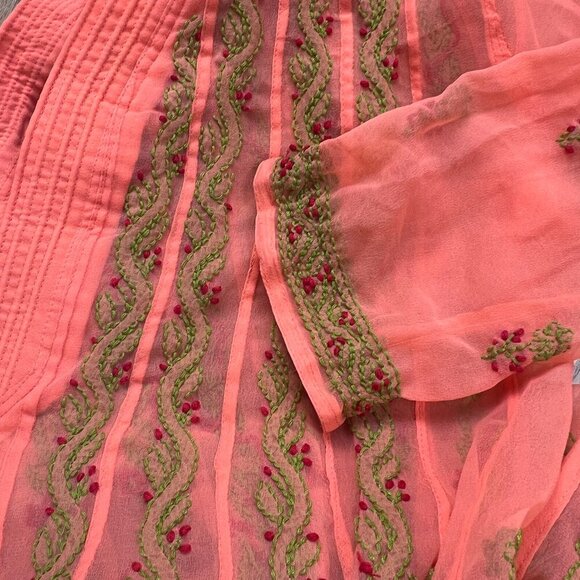 Vintage Embroidered Swimsuit Cover Up Midi Dress Sheer Coverup Beach Boho Light - Picture 5 of 6